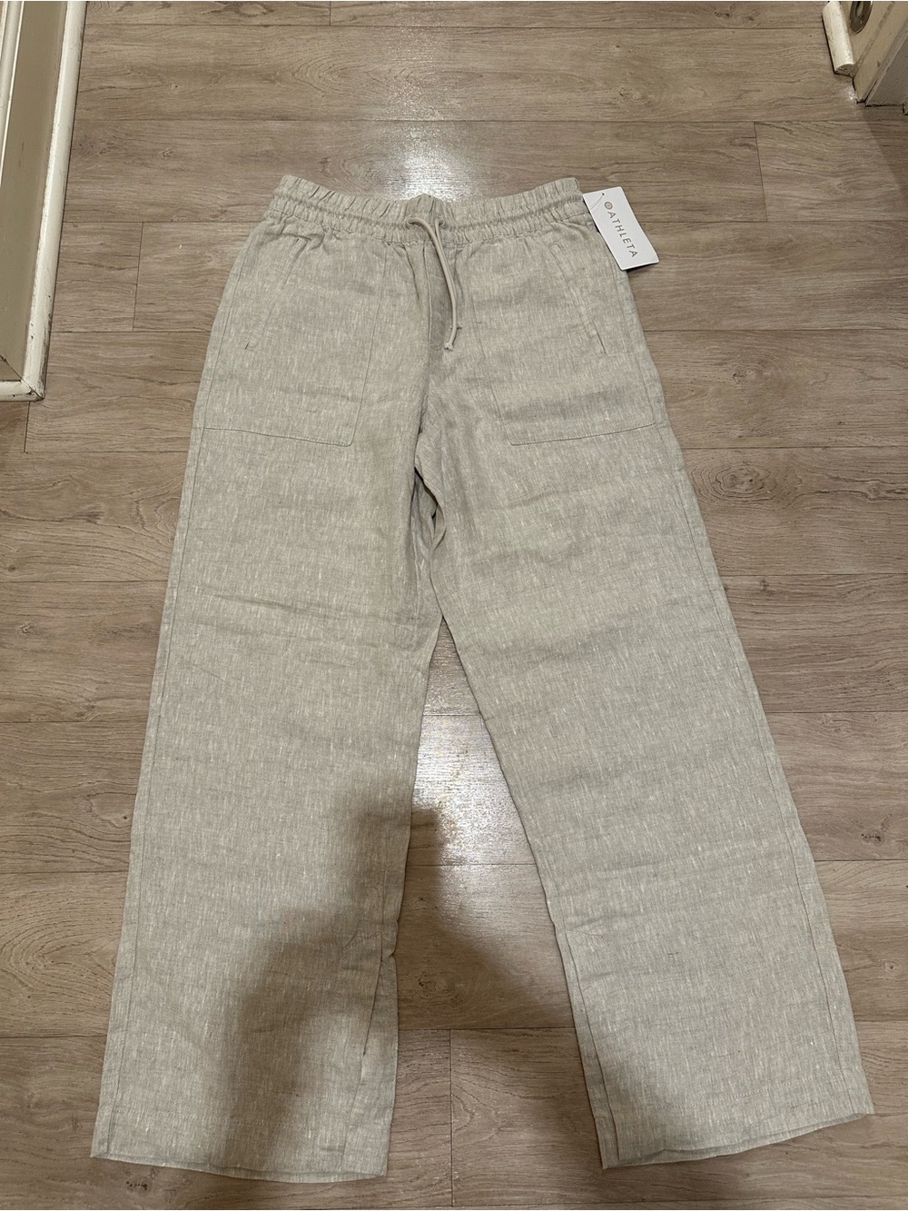 Athleta Men's Light Heather Gray Drawstring Linen-Blend Joggers